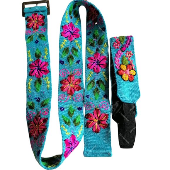 Andean Headband Belt Set, Wool Fabric, Multicolored Flowers main image 5